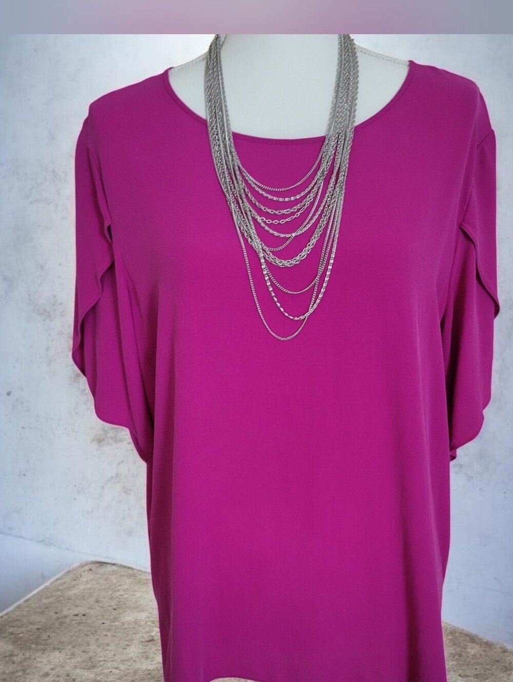 Eileen Fisher Women's Fuchsia Short Sleeve Draped Tunic Top